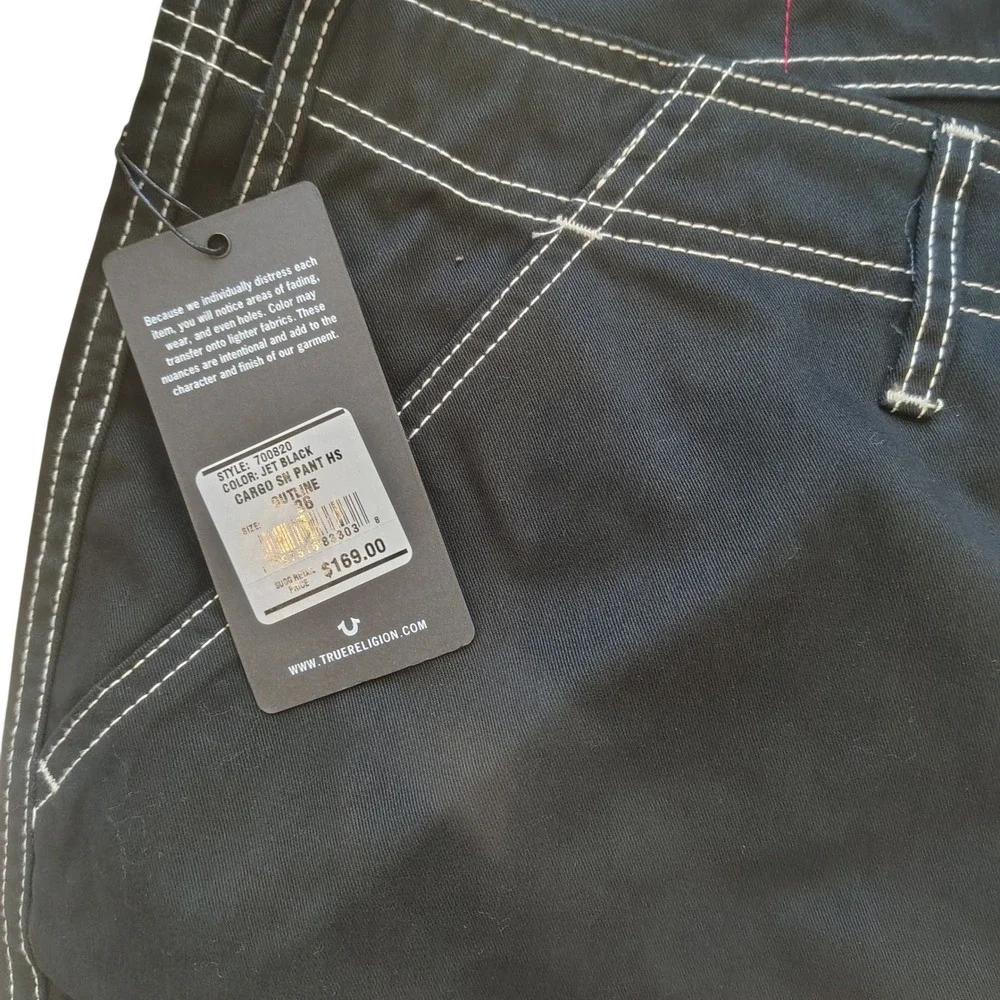 True Religion Mens Cargo SN Pant HS Jet Black Contrast Stitch Size 36 700820 NEW